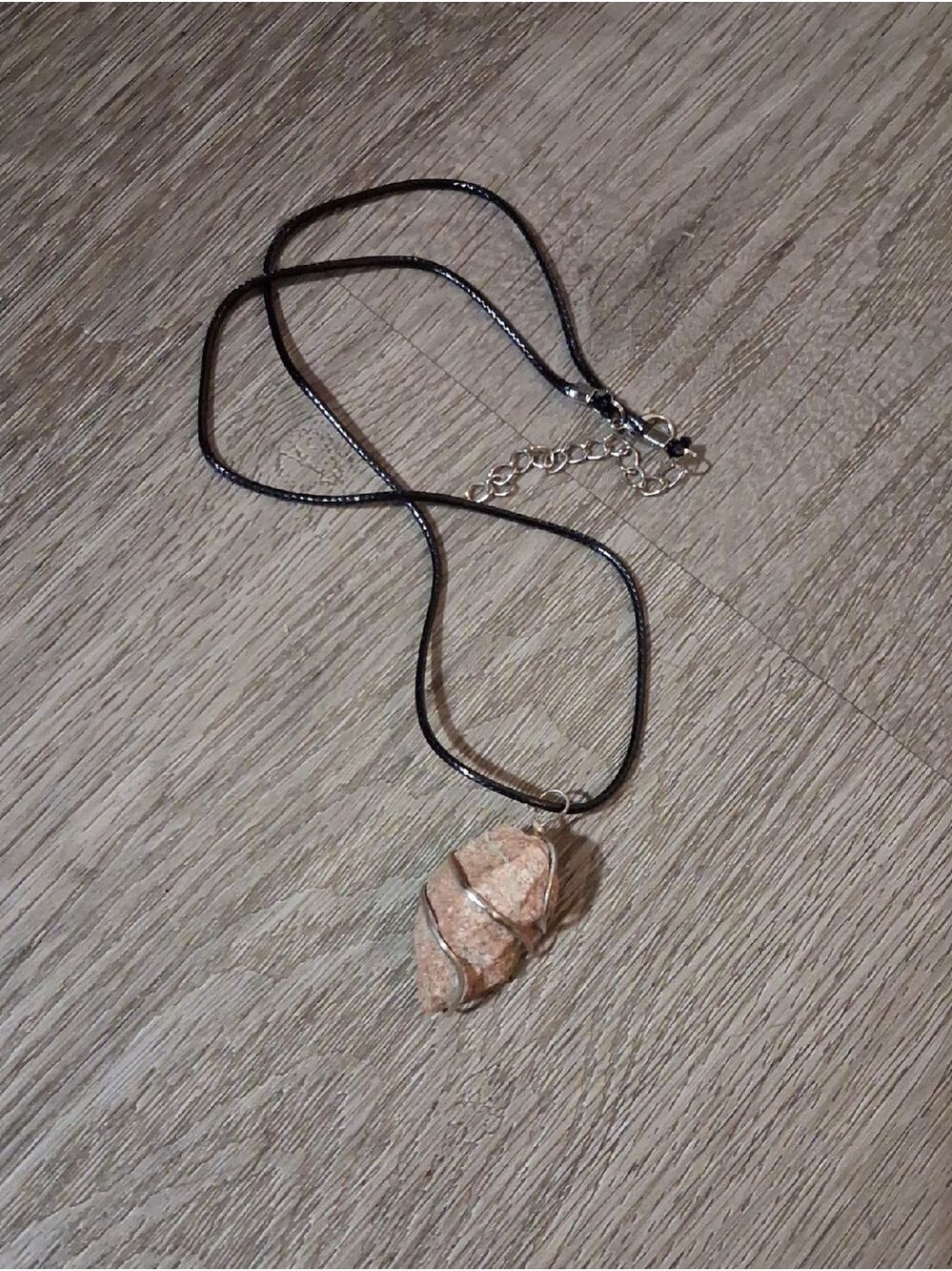 Handcrafted Pink Stone Pendant Necklace on Black Cord - Picture 2 of 2